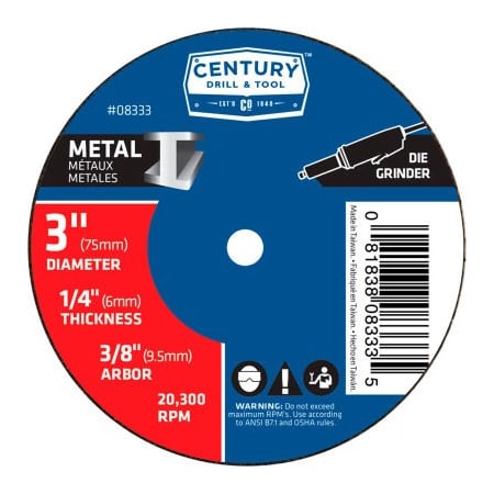 Century Drill & Tool Century Drill 0 Grinding Wheel Bulk 3" x 3/8" Aluminum Oxide 8333